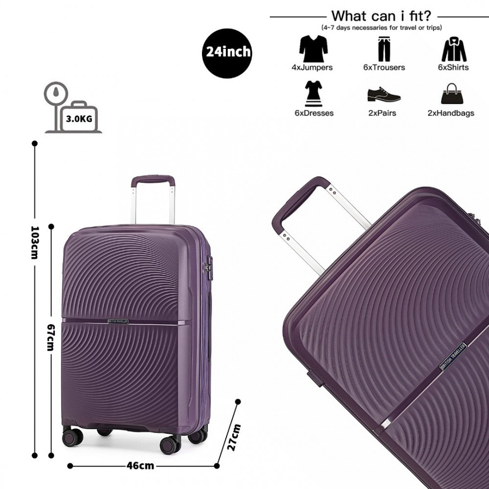 K2393L - SET DE 3 PIESE BRITISH TRAVELLER VALIZĂ SPINNER DIN COAJĂ DURA PP CU ÎNCHIDERE TSA - MOV