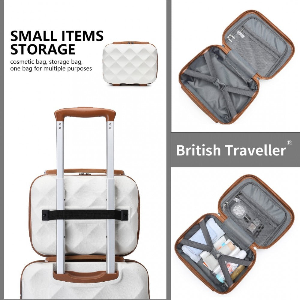 K2395L - BRITISH TRAVELLER ULTRALIGHT ABS AND POLYCARBONATE BUMPY DIAMOND 4 PCS LUGGAGE SET WITH TSA LOCK - CREAM