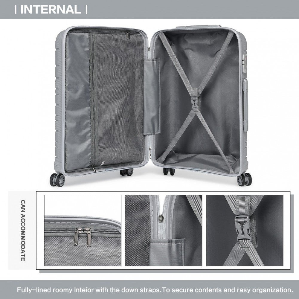 K2091L - KONO MULTI TEXTURE HARD SHELL PP SUITCASE 3 PIECES SET - CLASSIC COLLECTION - GREY