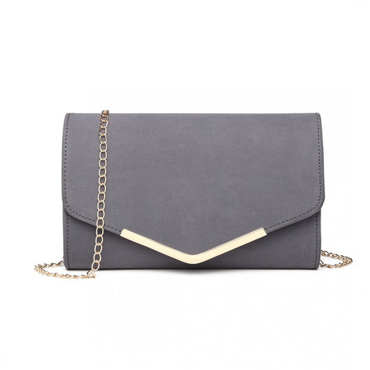 LH1756 - MISS LULU LEATHER LOOK ENVELOPE CLUTCH BAG - GREY