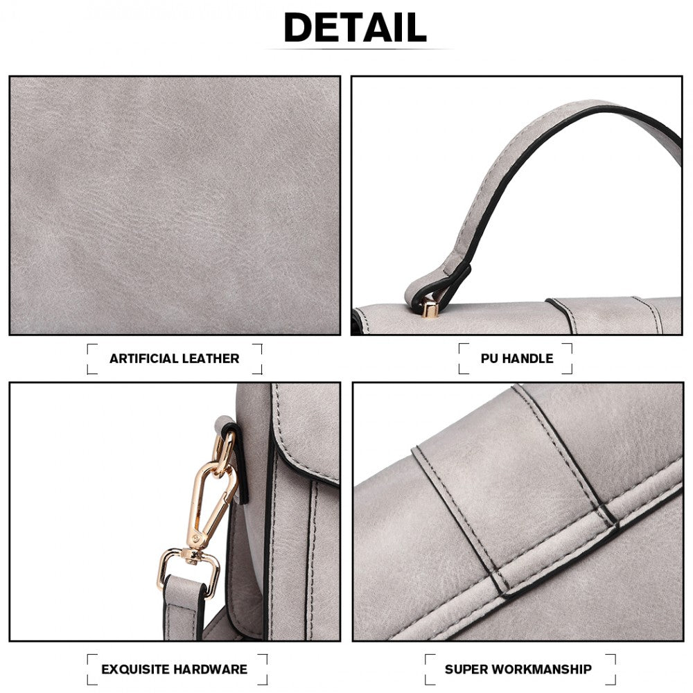 LB2033 - MISS LULU LEATHER LOOK MIDI HANDBAG - GREY