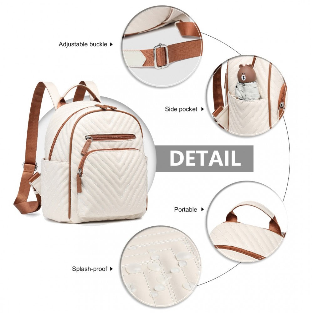 LG2323 - MISS LULU WATER-RESISTANT CHIC PU LEATHER BACKPACK - BEIGE AND BROWN