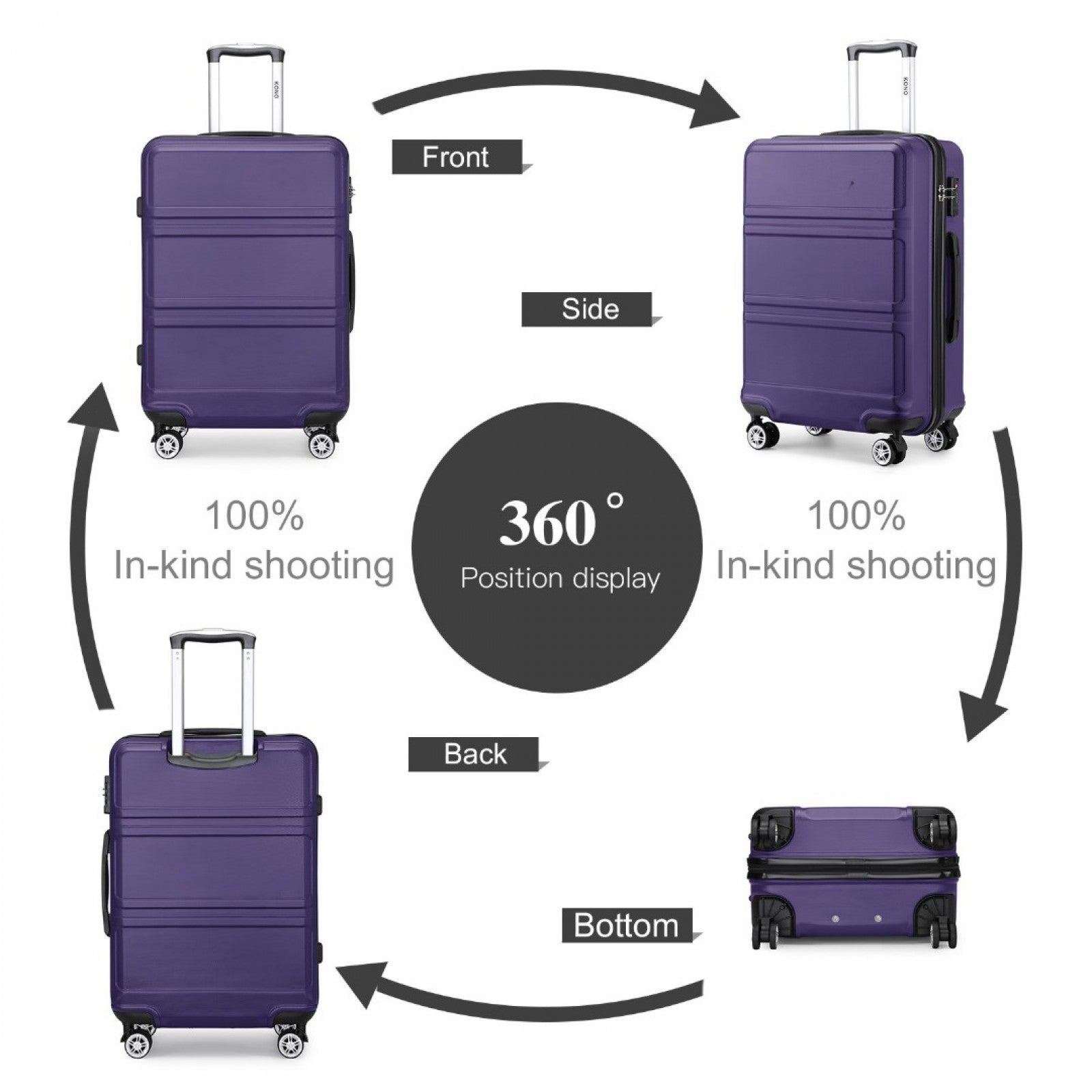 K1871-1L - KONO ABS 20 INCH SCULPTED HORIZONTAL DESIGN CABIN LUGGAGE - PURPLE - The Baggage Shop