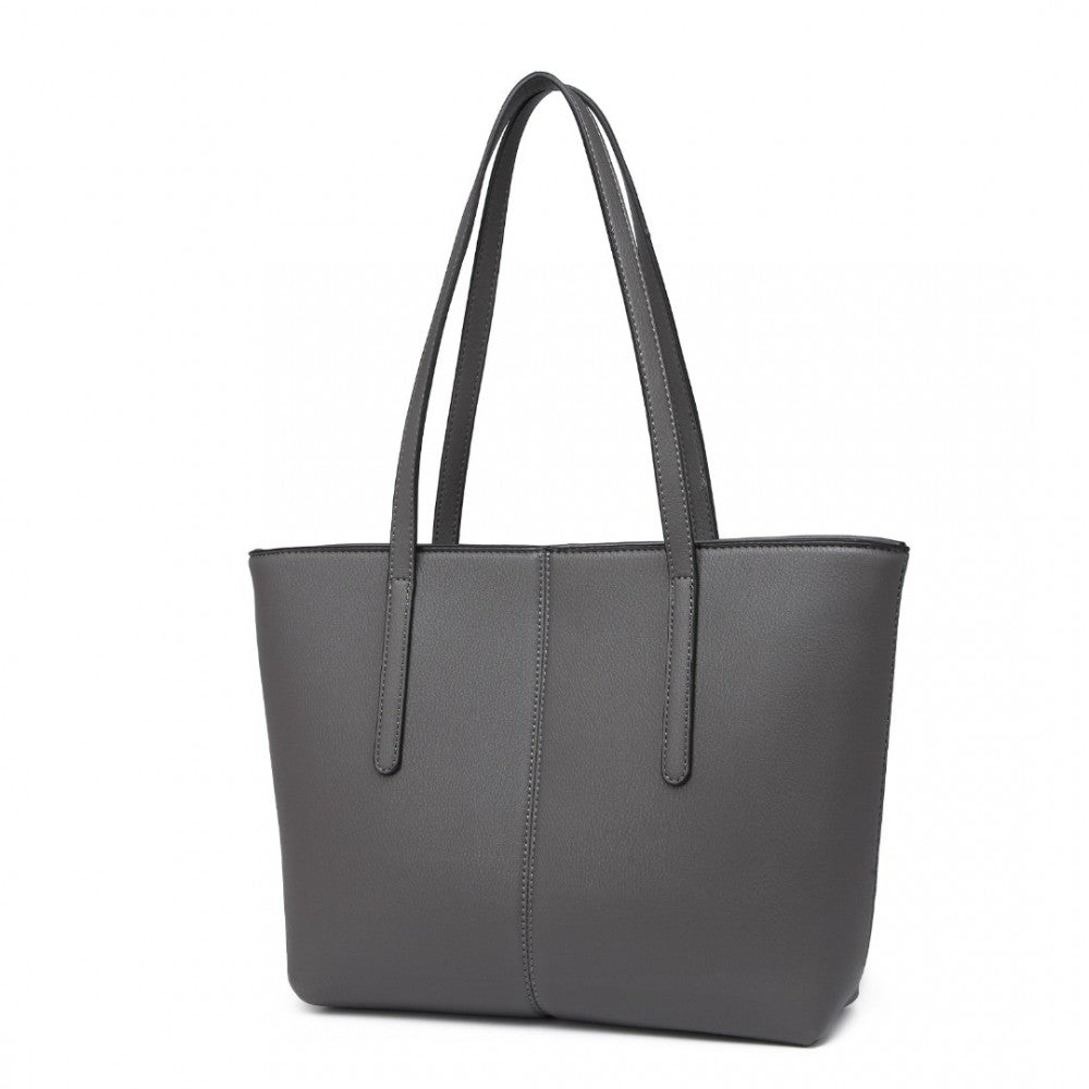 LG2062 - MISS LULU LEATHER LOOK SIMPLE CASUAL TOTE BAG - GREY