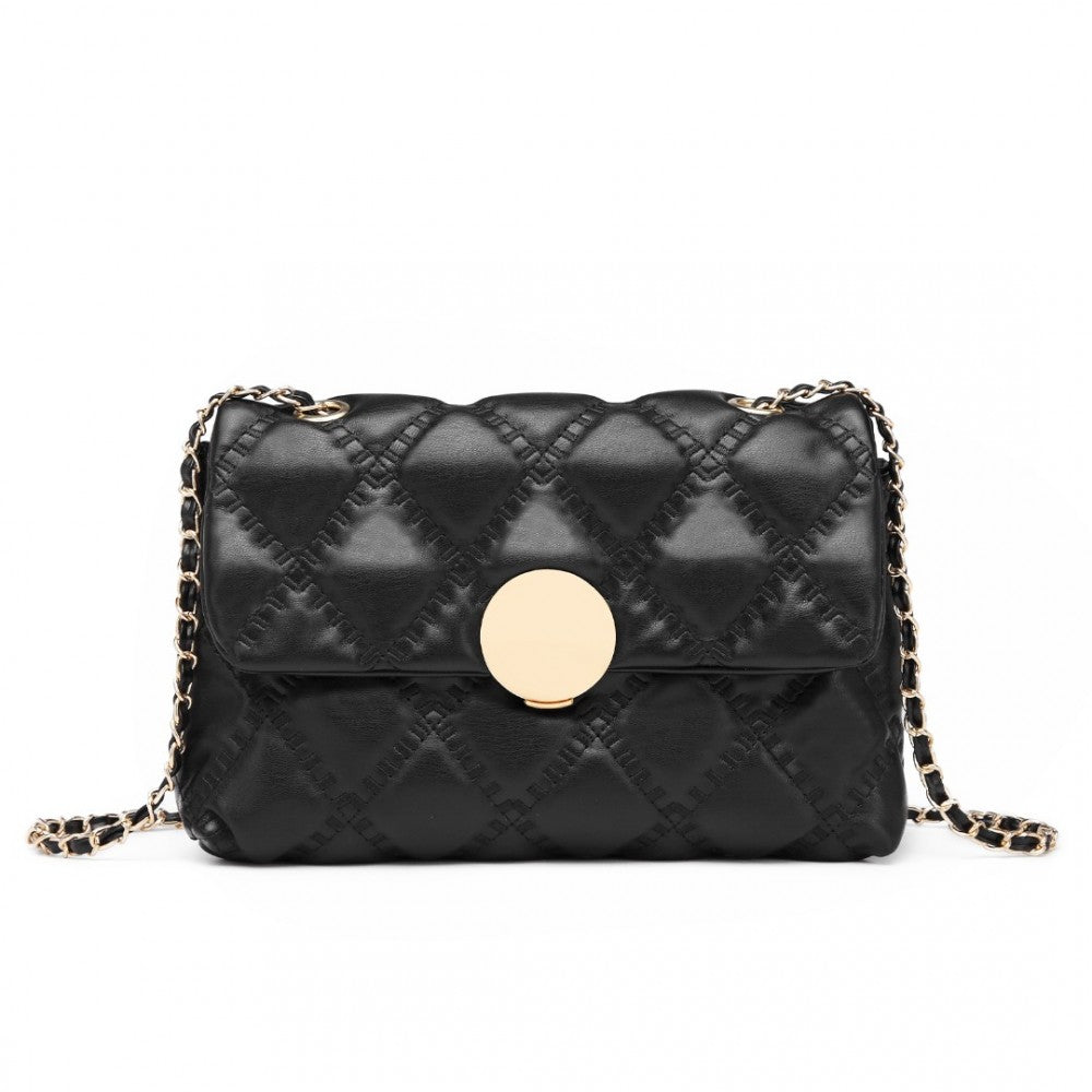 LB2242 - MISS LULU SMOOTH FLAP CHAIN SHOULDER BAG - BLACK