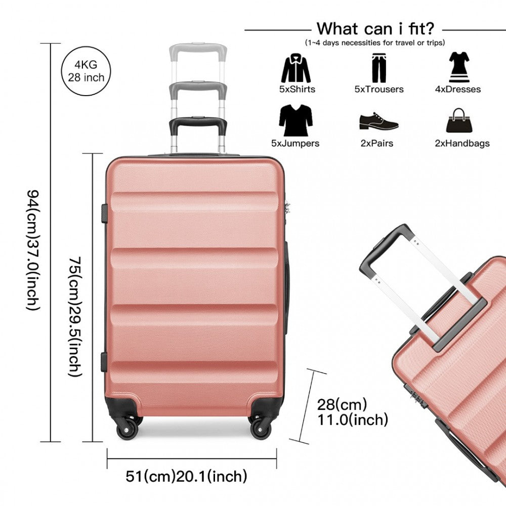 K2191L - KONO 3-PIECE LIGHTWEIGHT ABS HARDSHELL SUITCASE SET - 19, 24, 28 INCH WITH SECURE TSA LOCK - NUDE