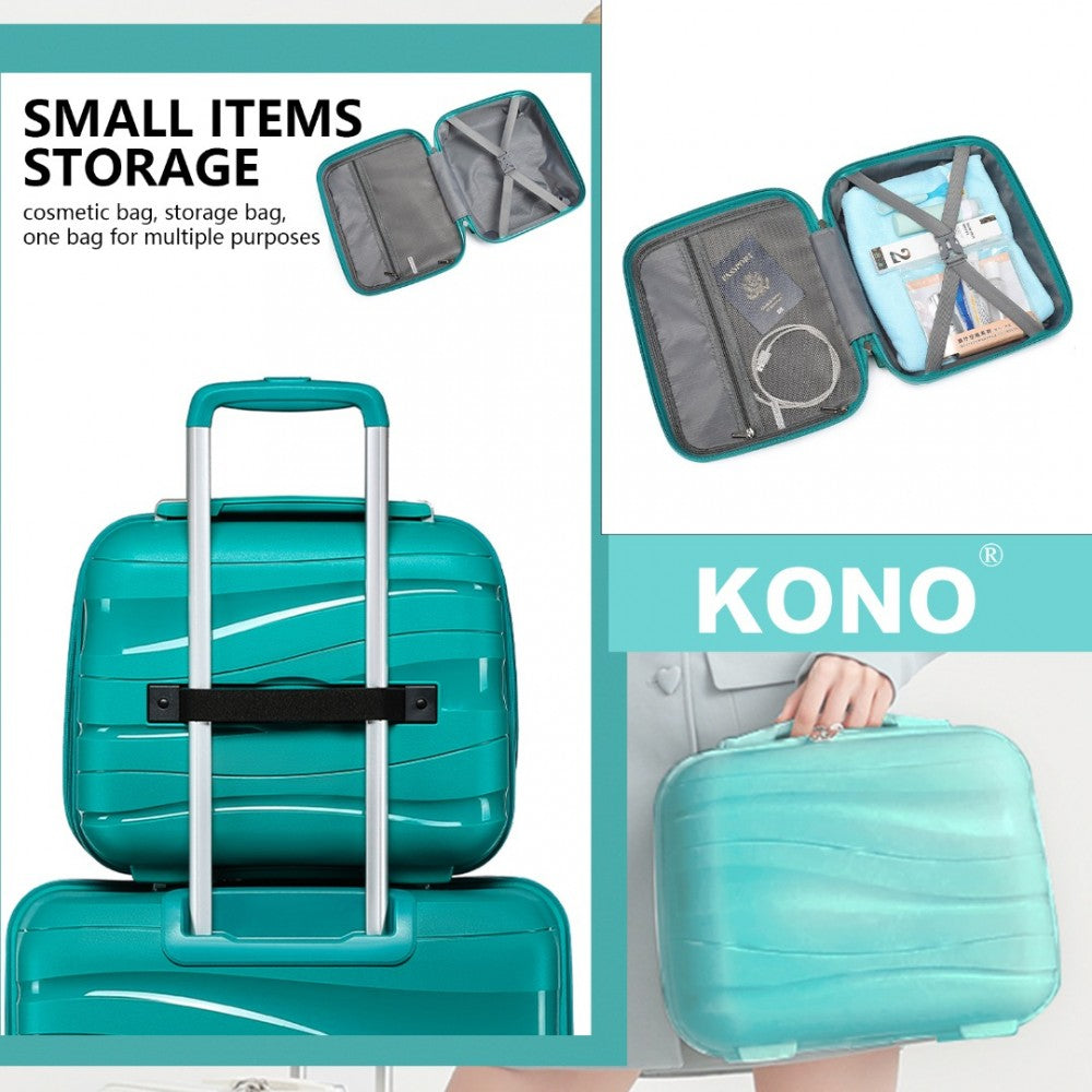 K2094L - KONO 14 INCH LIGHTWEIGHT POLYPROPYLENE HARD SHELL VANITY CASE - TEAL