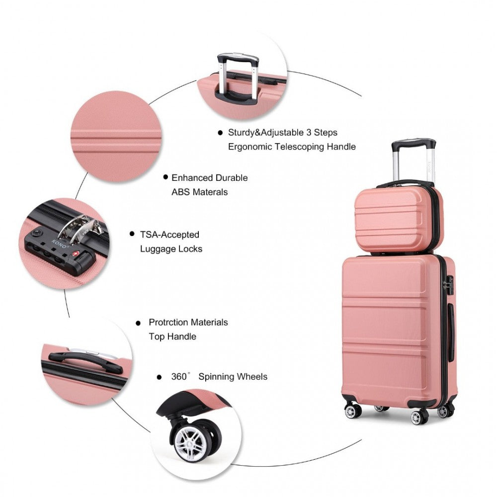 K1871-1L+EA2212 - KONO ABS 4 WHEEL SUITCASE SET WITH VANITY CASE AND WEEKEND BAG AND TOILETRY BAG - PINK