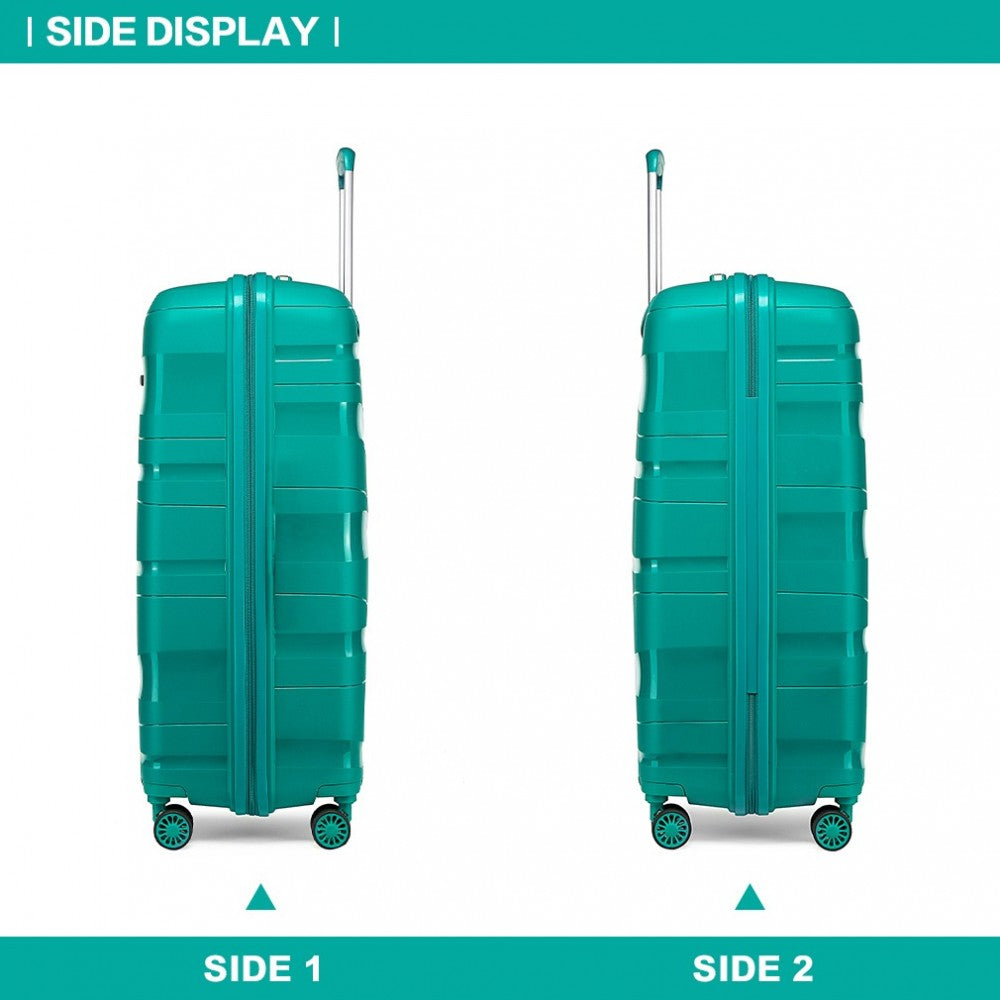 K2094L - KONO 14/20 INCH LIGHTWEIGHT POLYPROPYLENE HARD SHELL 2 PIECE SUITCASE SET WITH TSA LOCK AND VANITY CASE - TEAL