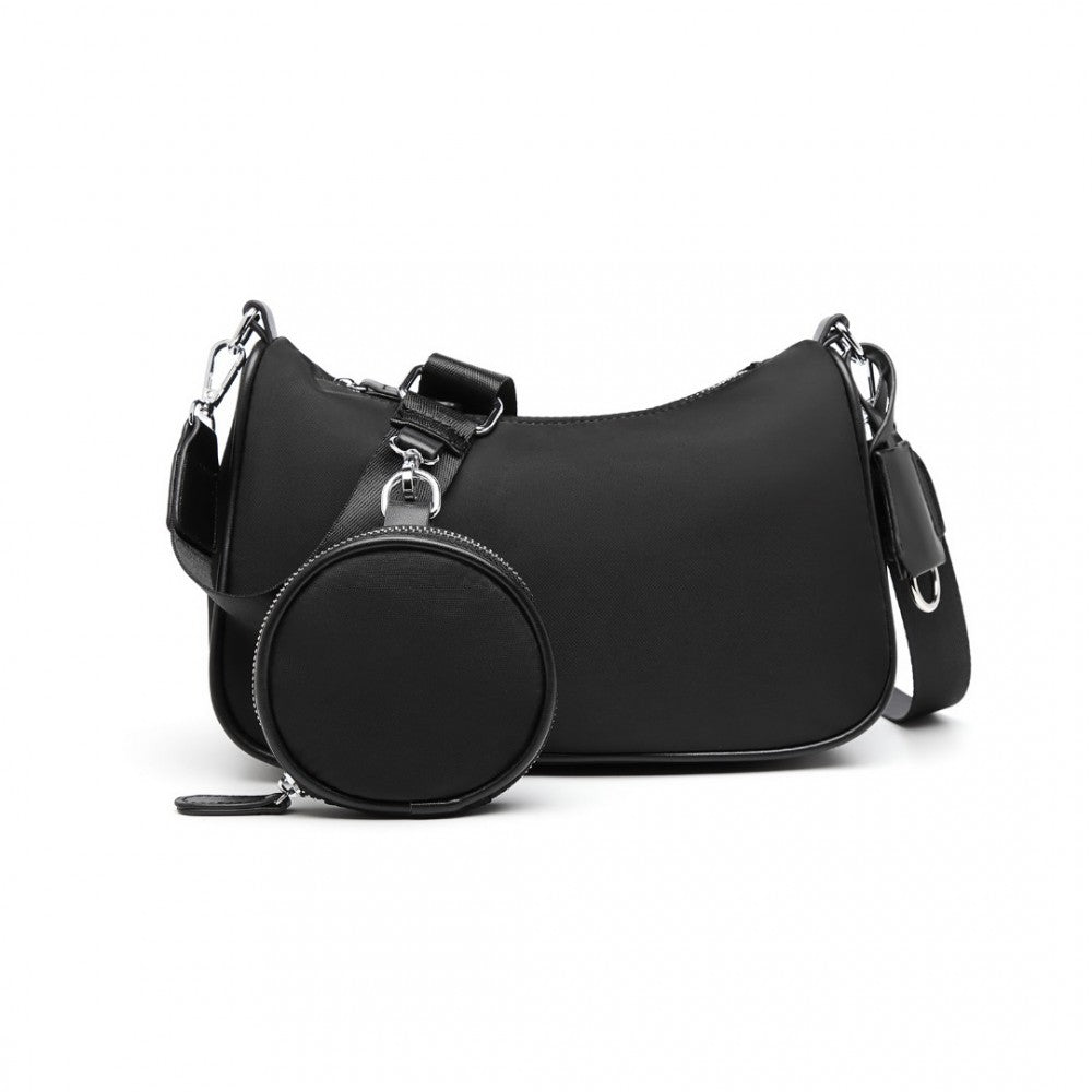 LB2060 - MISS LULU CROSS-BODY HANDBAG WITH A DETACHABLE POUCH - BLACK