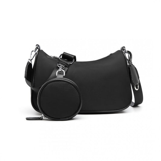 LB2060 - MISS LULU CROSS-BODY HANDBAG WITH A DETACHABLE POUCH - BLACK