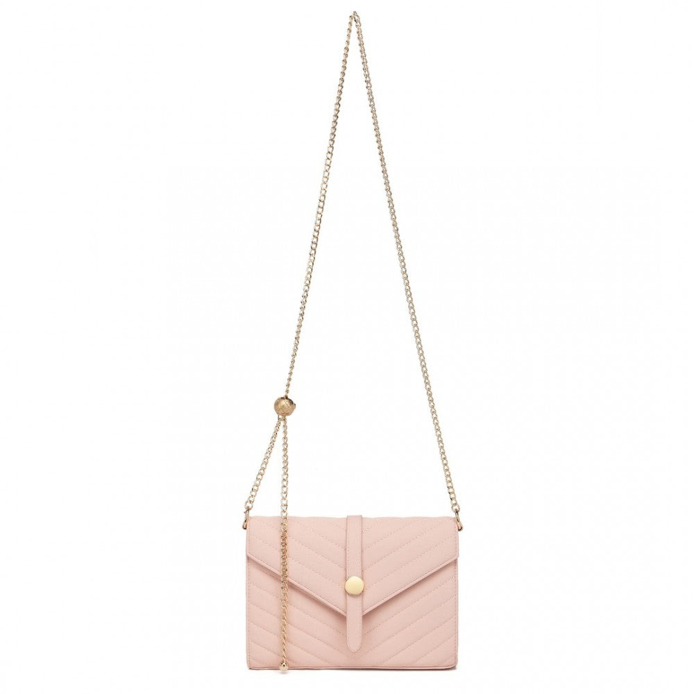 LP2205 - MISS LULU V-STITCHED FLAP LEATHER CHAIN BAG - PINK