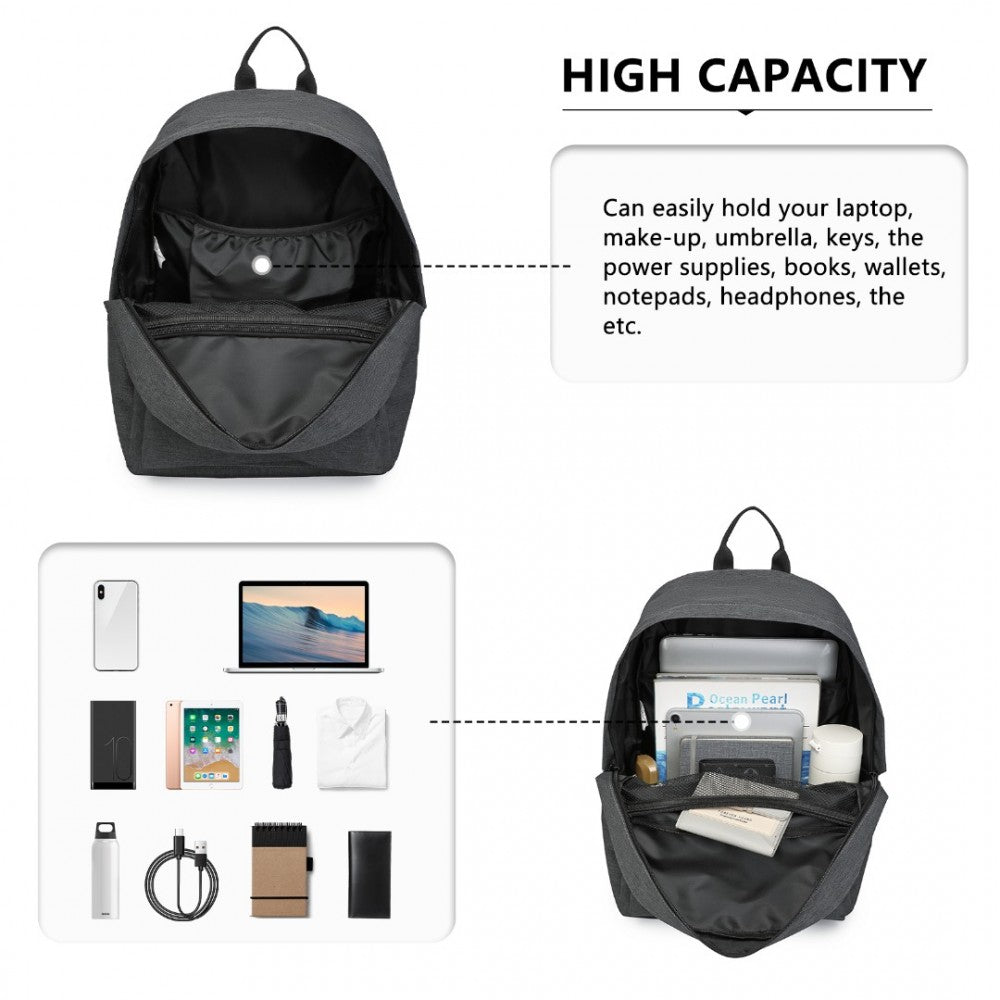 E1930 - KONO DURABLE POLYESTER EVERYDAY BACKPACK WITH SLEEK DESIGN - DARK GREY