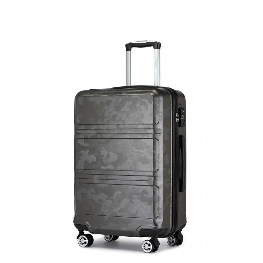 K1871-1L - KONO ABS SCULPTED HORIZONTAL DESIGN 3 PIECE SUITCASE SET - CAMOUFLAGE GREY AND BLACK