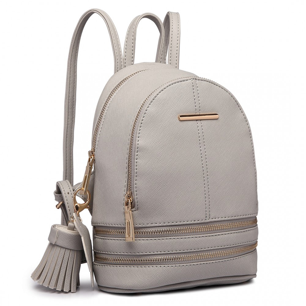 LT1705 - MISS LULU PU LEATHER LOOK SMALL FASHION BACKPACK - GREY