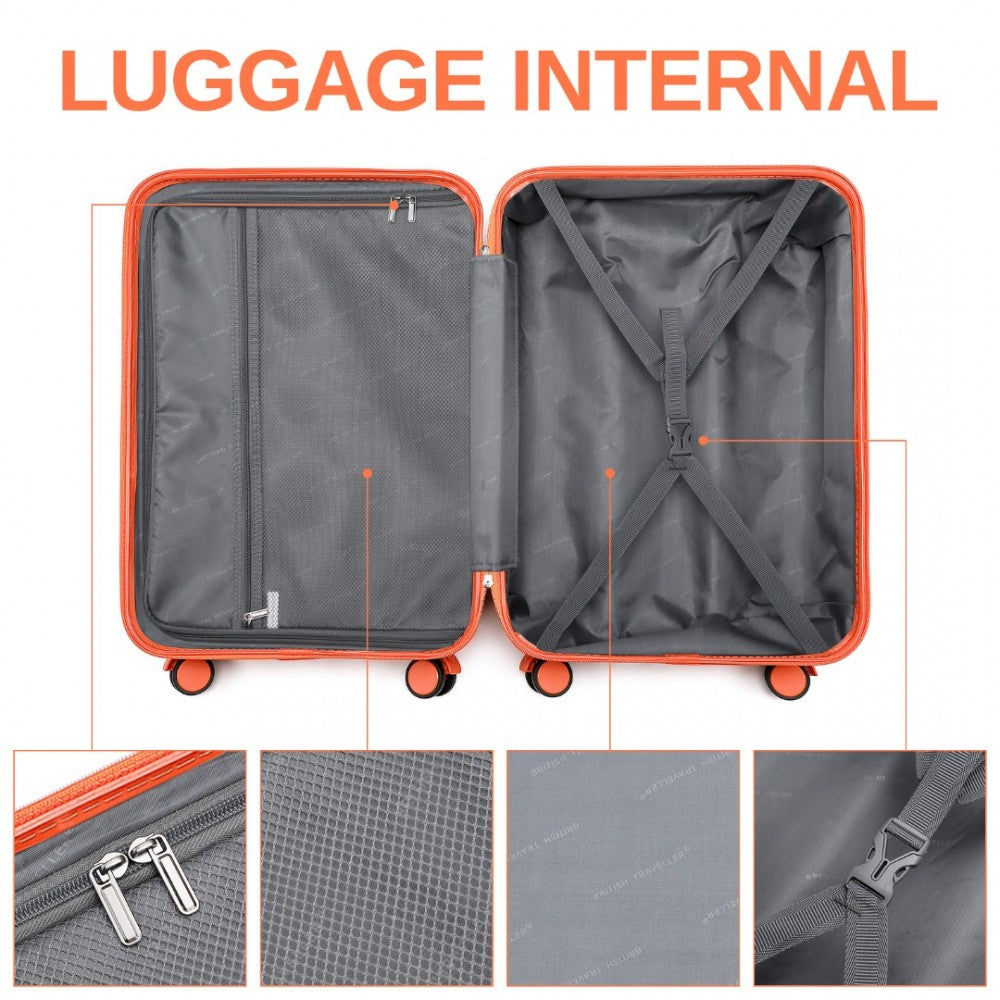 K2391L - BRITISH TRAVELLER 28 INCH DURABLE POLYCARBONATE AND ABS HARD SHELL SUITCASE WITH TSA LOCK - ORANGE