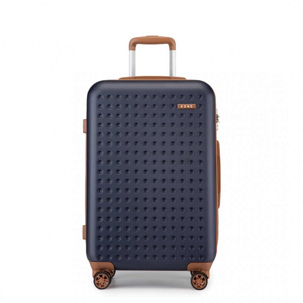 KSK2486 - KONO STYLISH ABS+PC 28 INCH POLKA DOT HARD SHELL SUITCASE WITH TSA LOCK - NAVY AND BROWN