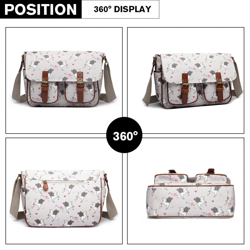 L1107 UN - MISS LULU MATTE OILCLOTH UNICORN SATCHEL - GREY