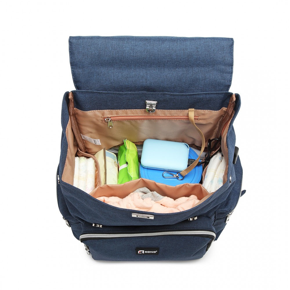 E1976 - KONO TRAVEL BABY CHANGING BACKPACK WITH USB CHARGING INTERFACE - NAVY