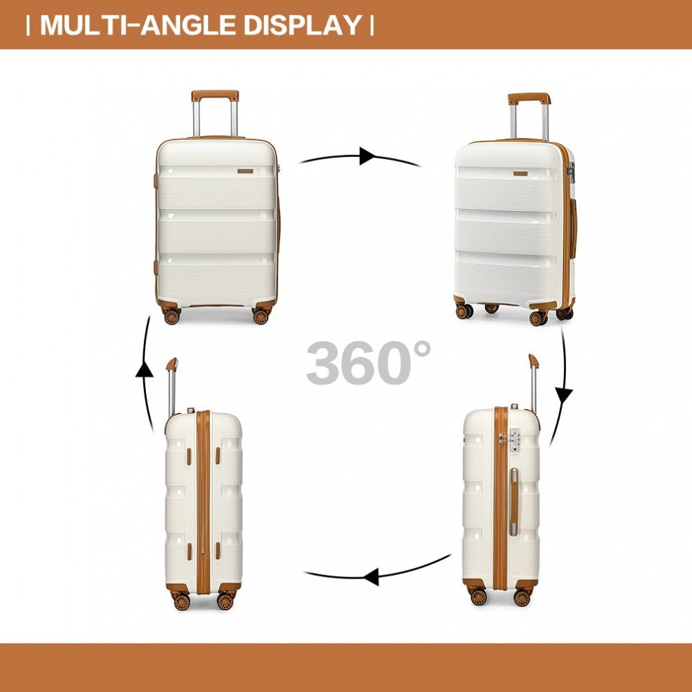 K2092L - KONO BRIGHT HARD SHELL PP SUITCASE 3 PIECES SET - CLASSIC COLLECTION - CREAM