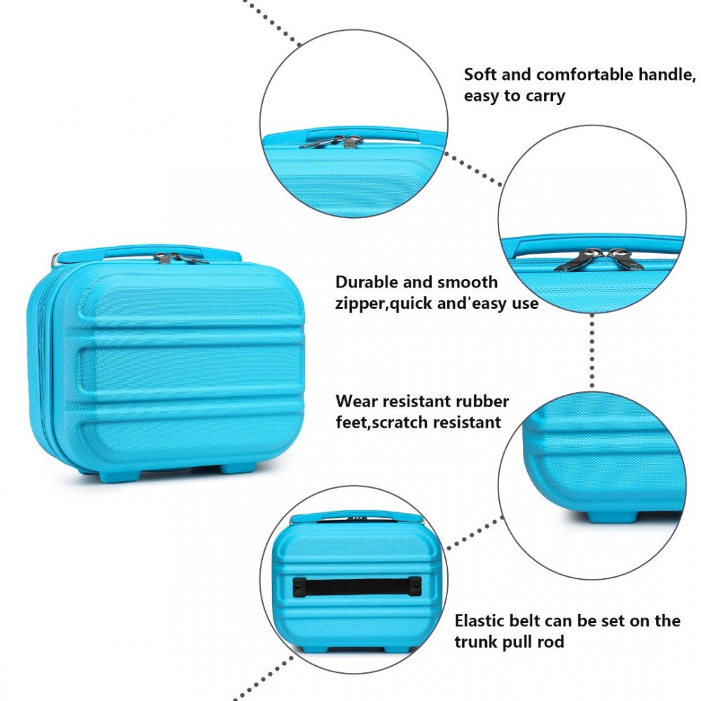 K1871-1L - KONO ABS SCULPTED HORIZONTAL DESIGN 4 PCS SUITCASE SET WITH VANITY CASE - BLUE