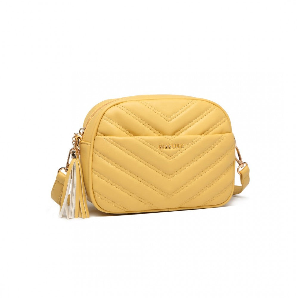 LA2119-1 - MISS LULU LIGHTWEIGHT QUILTED LEATHER CROSS BODY BAG - YELLOW