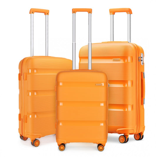 K2092L - KONO BRIGHT HARD SHELL PP SUITCASE 3 PIECES SET - CLASSIC COLLECTION - ORANGE