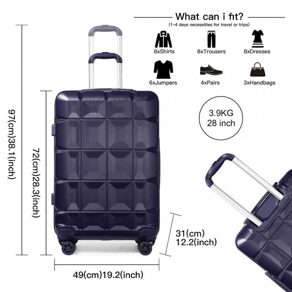 K2292L - KONO 28 INCH LIGHTWEIGHT HARD SHELL ABS SUITCASE WITH TSA LOCK - NAVY