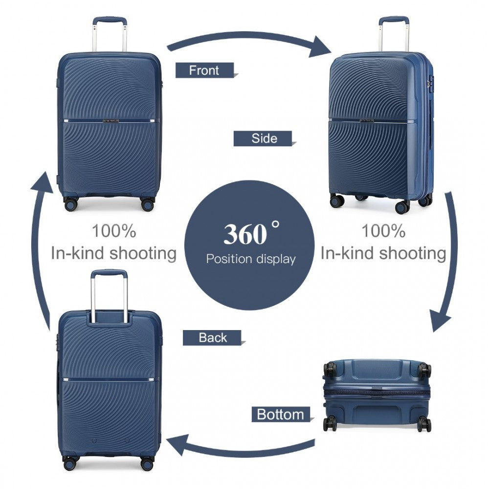 K2393L - BRITISH TRAVELLER 4 PCS SET SPINNER HARD SHELL PP SUITCASE WITH TSA LOCK AND VANITY CASE - NAVY