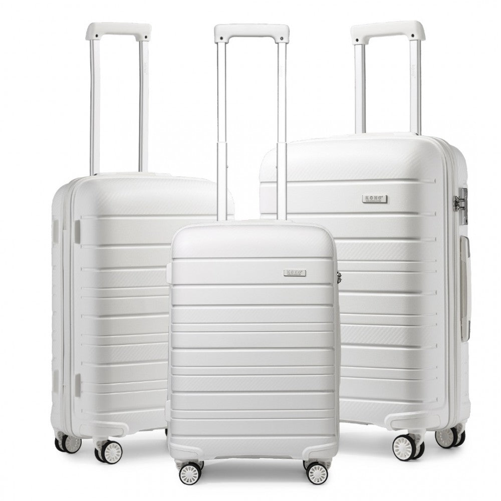 K2091L - KONO MULTI TEXTURE HARD SHELL PP SUITCASE 3 PIECES SET - CLASSIC COLLECTION - WHITE