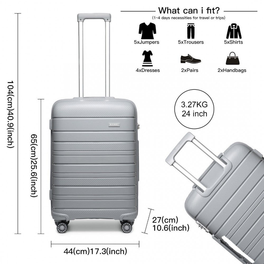 K2091L - KONO 24 INCH MULTI TEXTURE HARD SHELL PP SUITCASE - CLASSIC COLLECTION - GREY