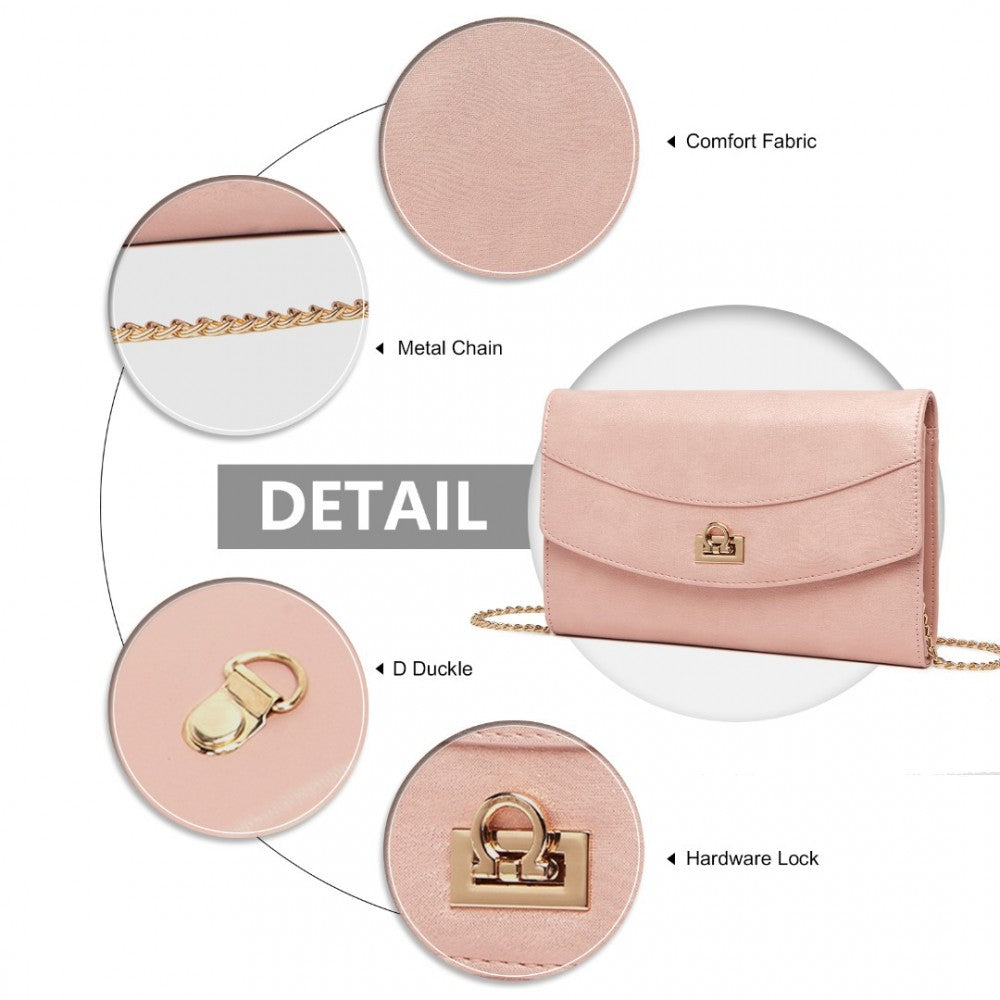 LP2219 - MISS LULU ELEGANT FLAP CLUTCH LEATHER CHAIN EVENING BAG - PINK