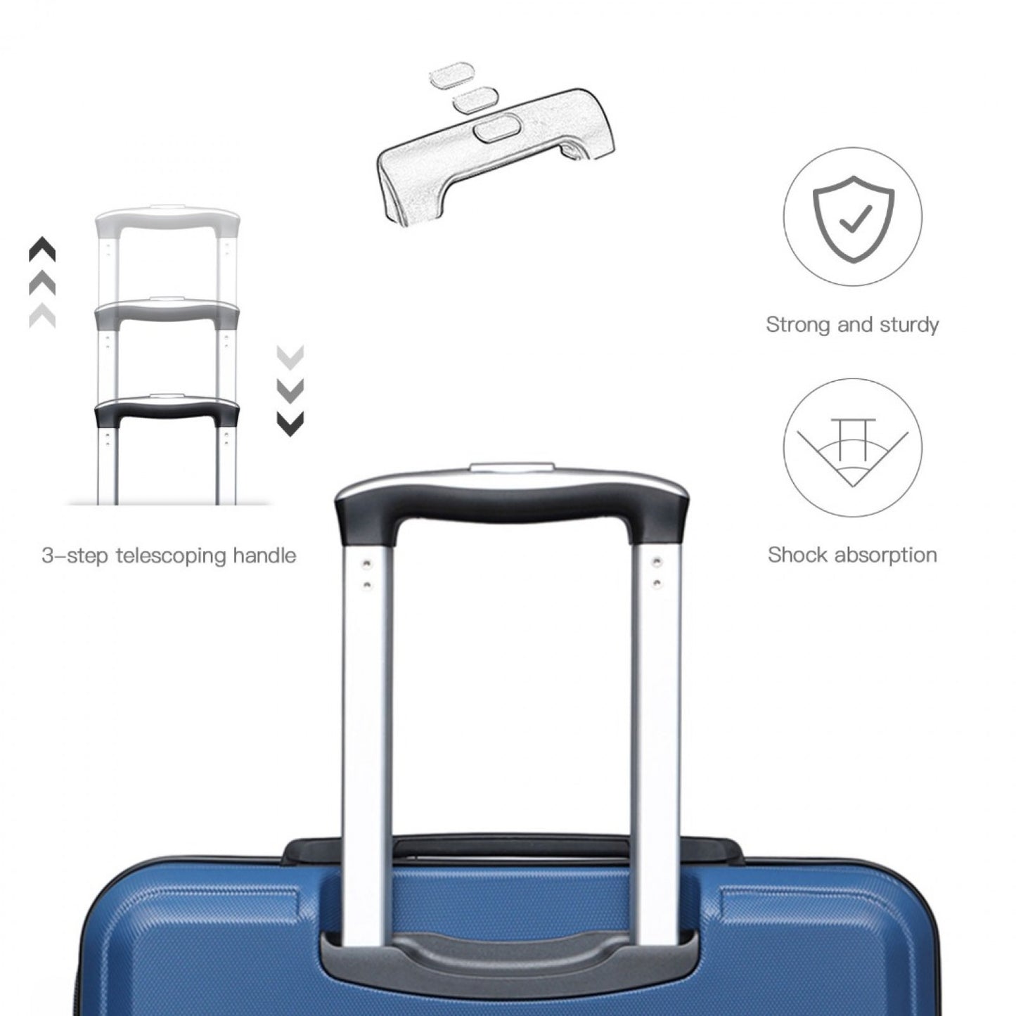 K1871-1L - KONO ABS 20 INCH SCULPTED HORIZONTAL DESIGN CABIN LUGGAGE - NAVY BLUE - The Baggage Shop