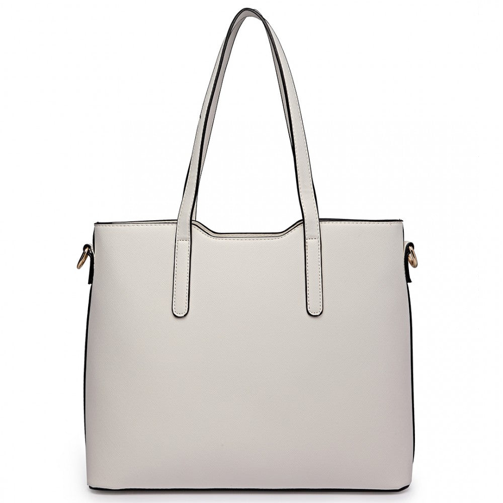 LT6648 - MISS LULU THREE PIECE TOTE SHOULDER BAG AND CLUTCH - WHITE