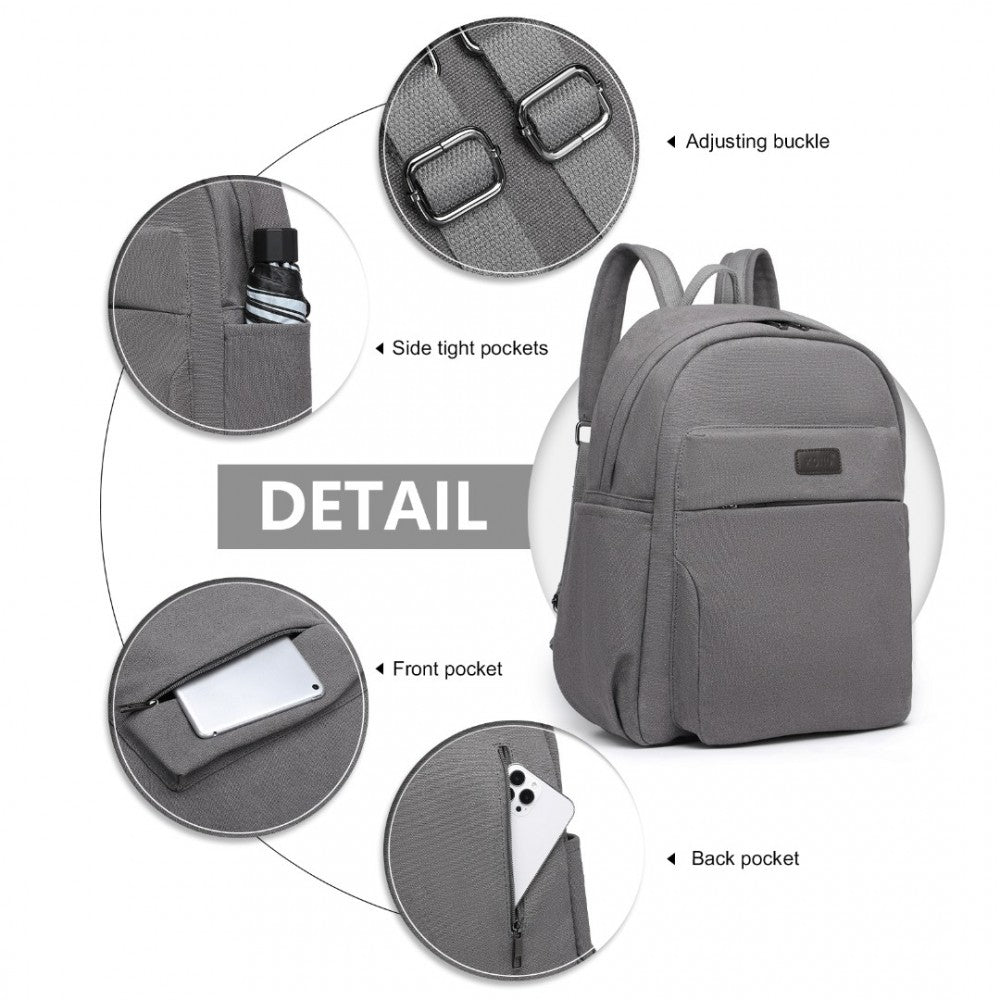 EB2234 - KONO CANVAS LIGHTWEIGHT CASUAL SCHOOL BACKPACK - GREY