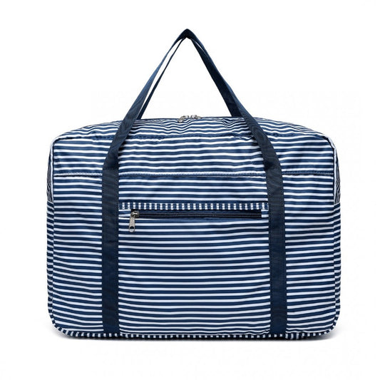 EQ2308S - KONO FOLDABLE WATERPROOF STORAGE CABIN TRAVEL HANDBAG STRIPED PRINT - NAVY