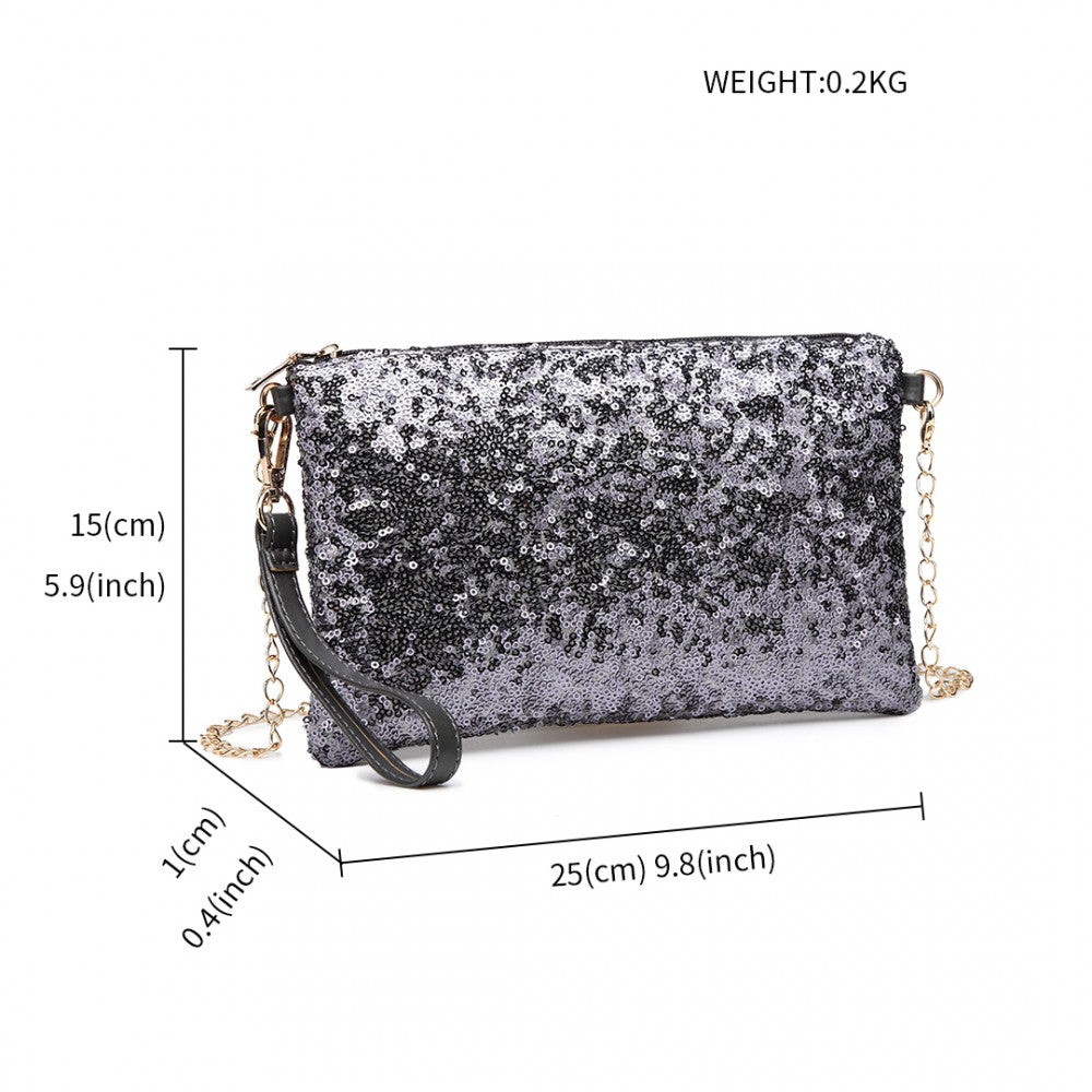 LH1765 - MISS LULU SEQUINS CLUTCH EVENING BAG - GREY