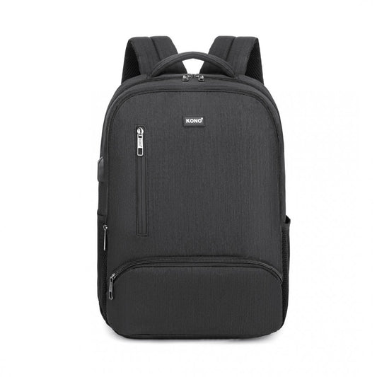 E1978 - KONO MULTI COMPARTMENT BACKPACK WITH USB CONNECTIVITY - BLACK