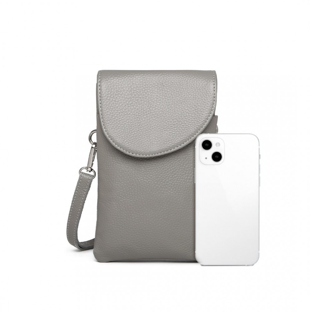 LB2140 - MISS LULU TOUCH SCREEN GENUINE LEATHER SMALL CROSSBODY BAG - GREY