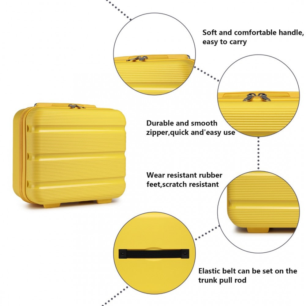 K2092L - KONO BRIGHT HARD SHELL PP SUITCASE WITH TSA LOCK AND VANITY CASE 4 PIECES SET - CLASSIC COLLECTION - YELLOW