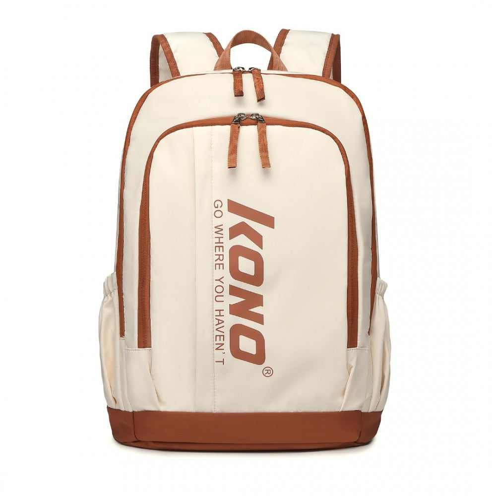 EB2325 - KONO CONTRASTING COLORS WATERPROOF CASUAL BACKPACK WITH LAPTOP COMPARTMENT - BEIGE