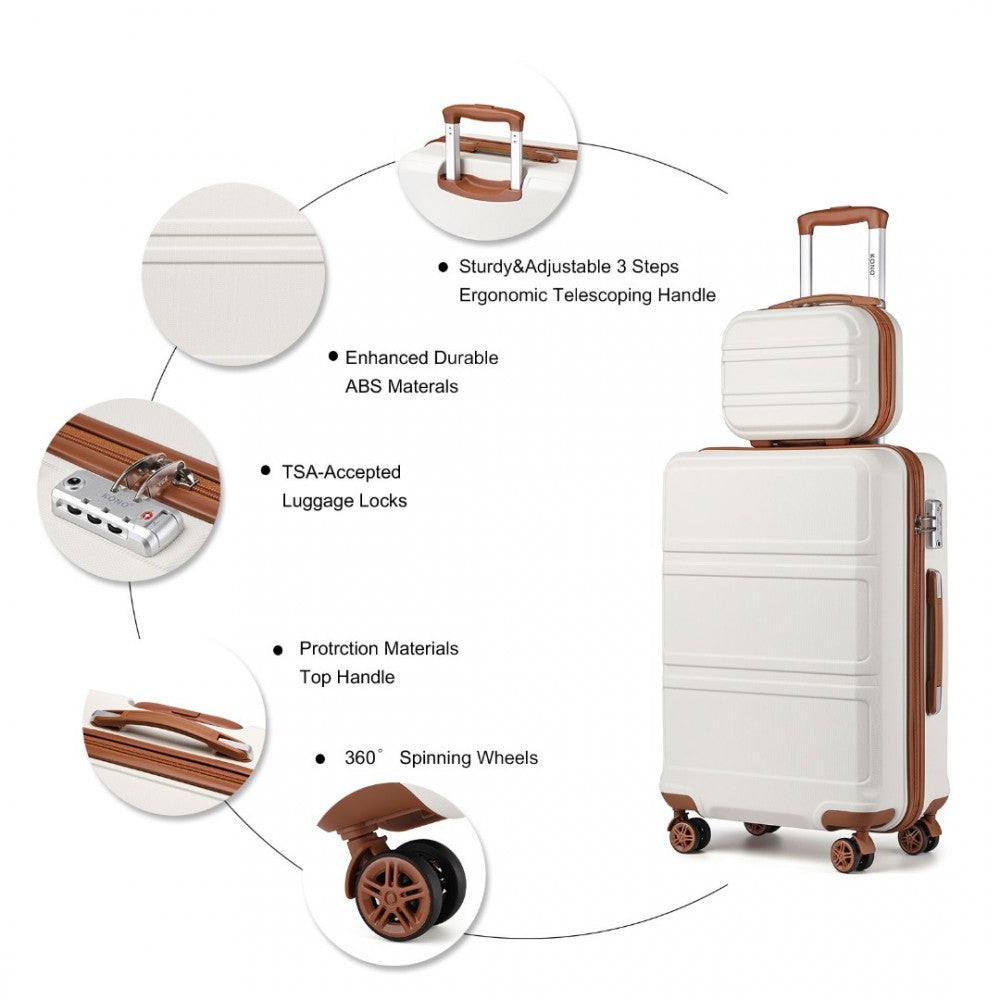 K1871-1L - KONO ABS SCULPTED HORIZONTAL DESIGN 4 PCS SUITCASE SET WITH VANITY CASE - CREAM