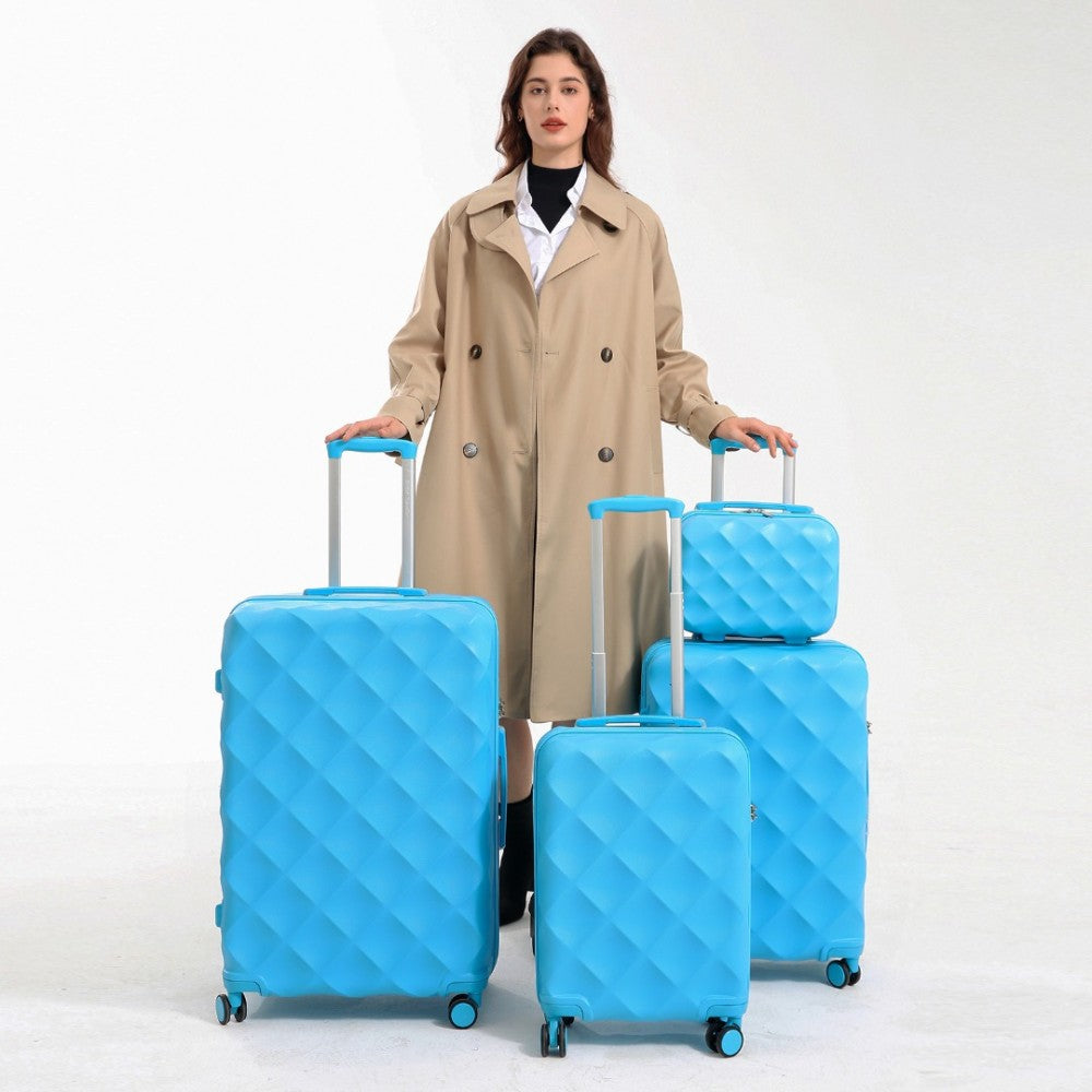 K2395L - BRITISH TRAVELLER ULTRALIGHT ABS AND POLYCARBONATE BUMPY DIAMOND 4 PCS LUGGAGE SET WITH TSA LOCK - BLUE