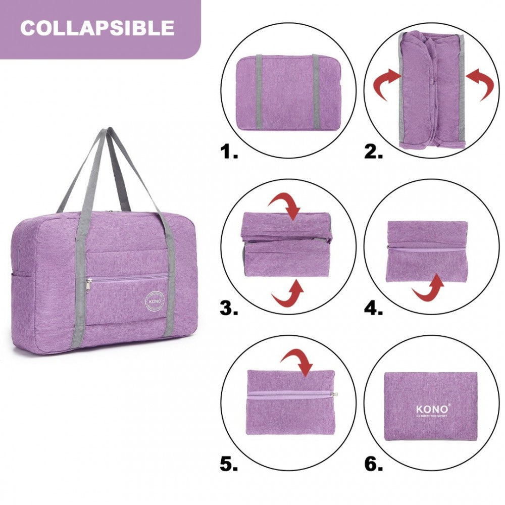 EQ2256 - KONO FOLDABLE WATERPROOF STORAGE TRAVEL HANDBAG - PURPLE