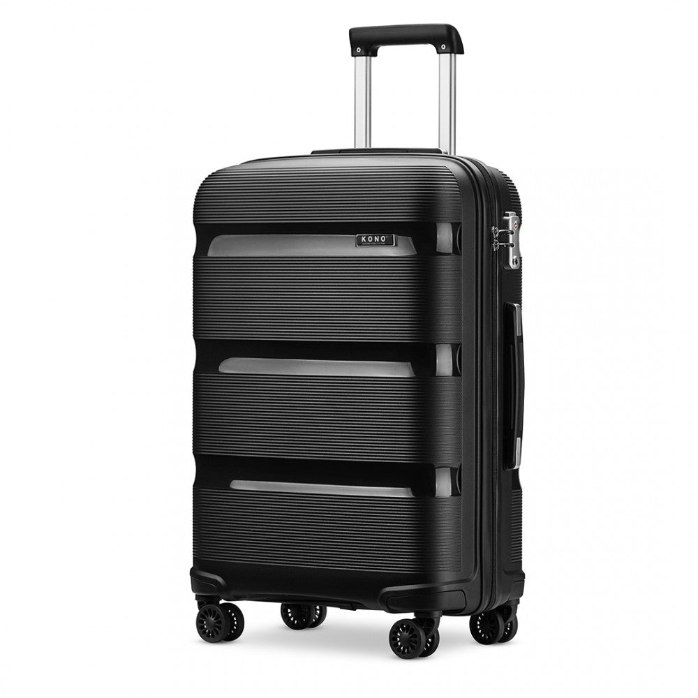 K2092L - KONO 24 INCH BRIGHT HARD SHELL PP SUITCASE - CLASSIC COLLECTION - BLACK