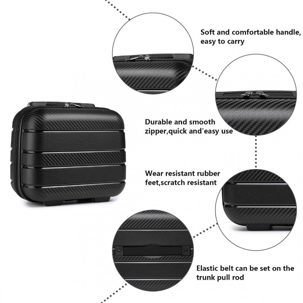 K2091L - KONO 14 INCH MULTI TEXTURE HARD SHELL PP VANITY CASE - CLASSIC COLLECTION - BLACK