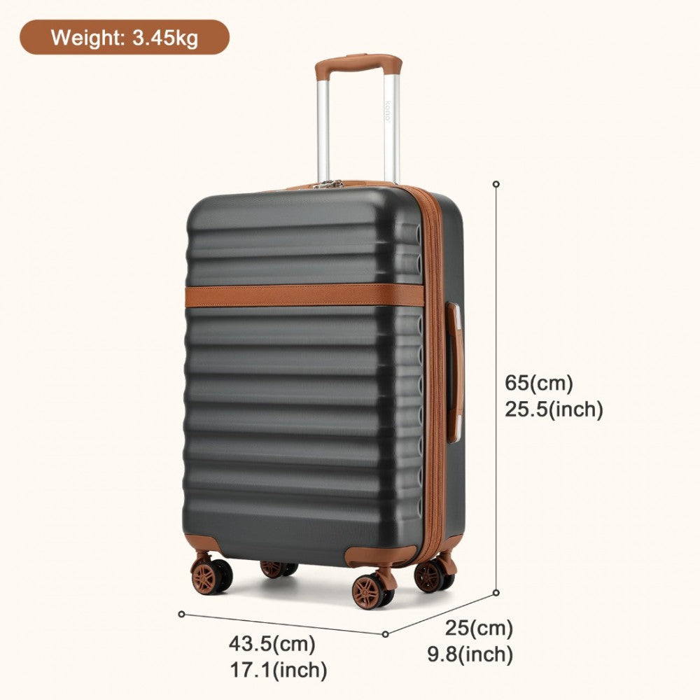 KSK2484 - KONO 24 INCH EXPANDABLE LIGHTWEIGHT HARD SHELL ABS+PC CHECK-IN SUITCASE WITH TSA LOCK IDEAL FOR EXTENDED TRIPS AND SECURE TRAVEL - GREY AND BROWN