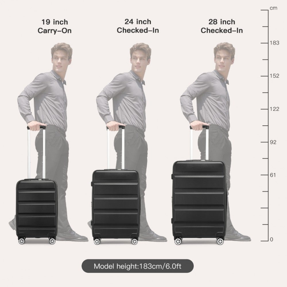 KSK2482 - KONO 28 INCH EXPANDABLE HORIZONTAL ENGRAVED HARD SHELL ABS+PC CHECK-IN SUITCASE WITH TSA LOCK - BLACK - The Baggage Shop