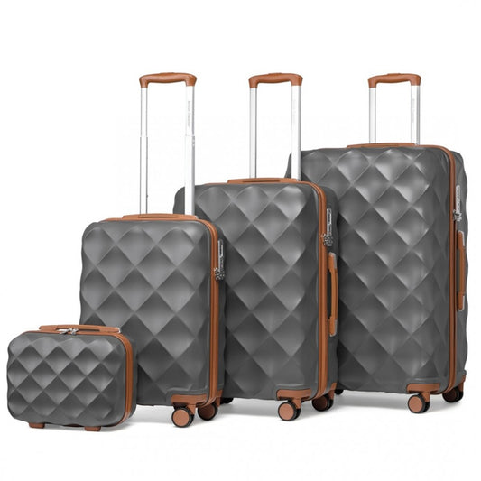 K2395L - BRITISH TRAVELLER ULTRALIGHT ABS AND POLYCARBONATE BUMPY DIAMOND 4 PCS LUGGAGE SET WITH TSA LOCK - GREY AND BROWN