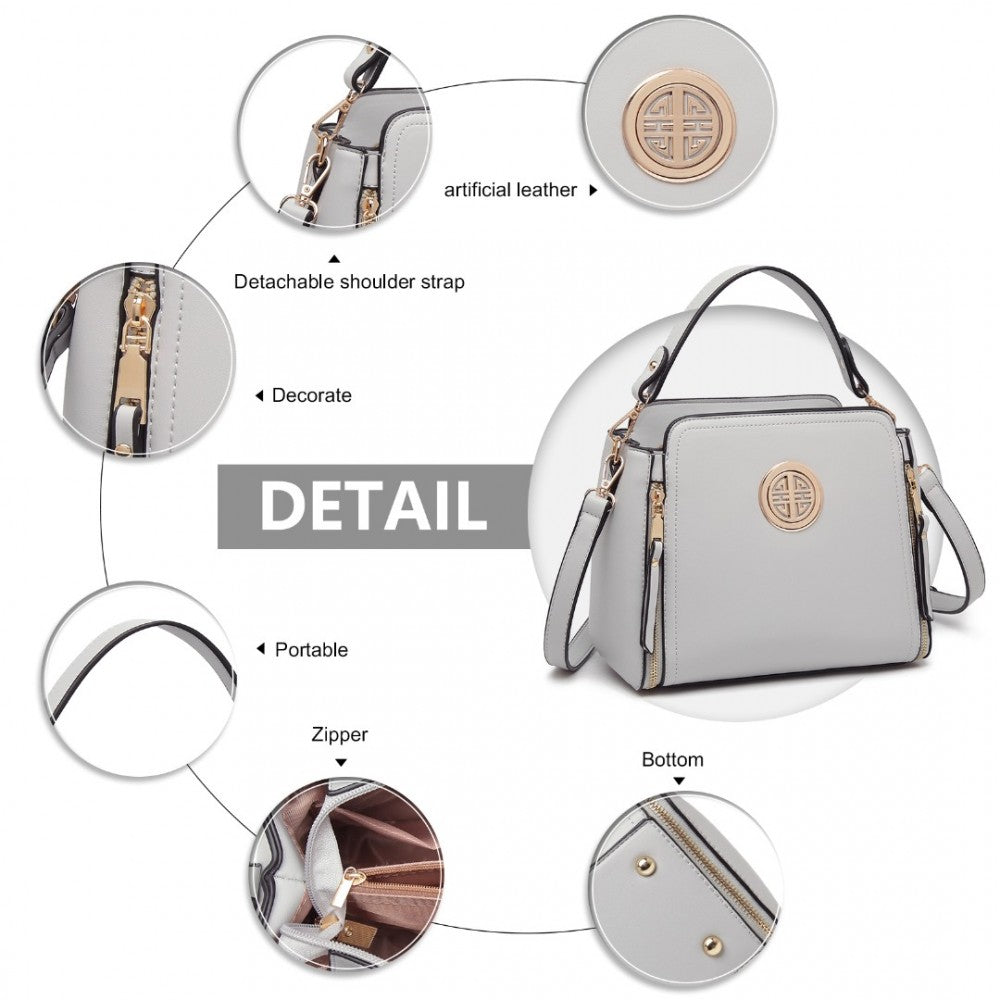 LB2126 - MISS LULU LEATHER LOOK PRACTICAL CROSSBODY BAG - GREY